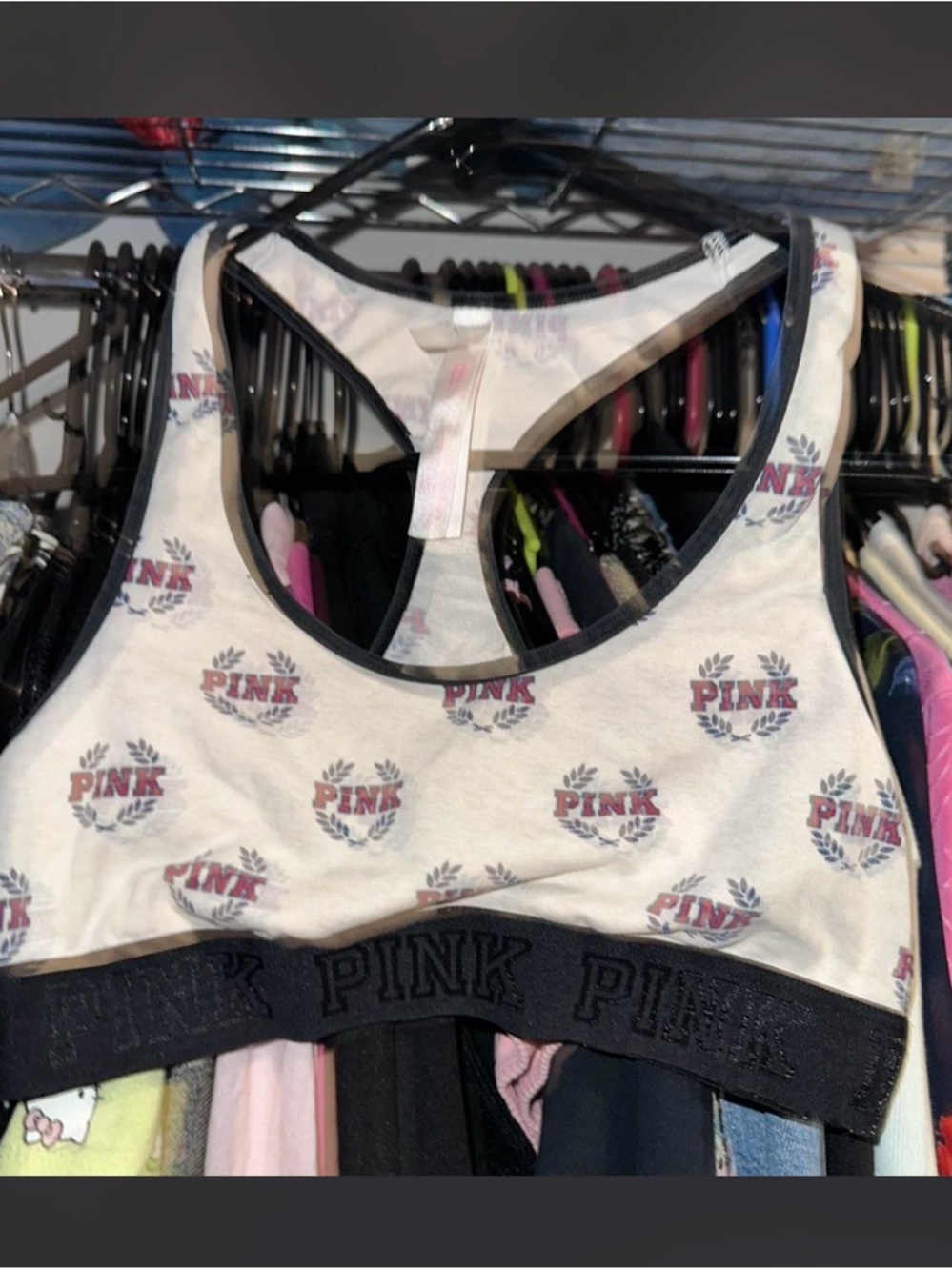 Victoria's Secret PINK White and Black Logo Racerback Sports Bra
